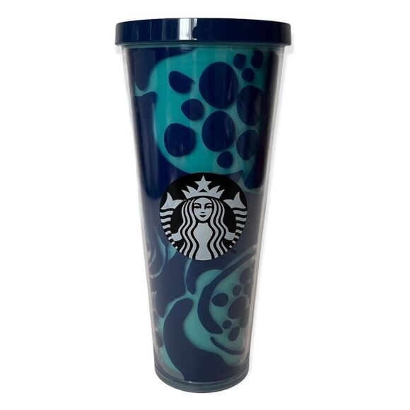 Starbucks Rare Venti Blue Aqua Pattern Tumbler Acrylic Cold Cup No Straw 24oz - Picture 1 of 6